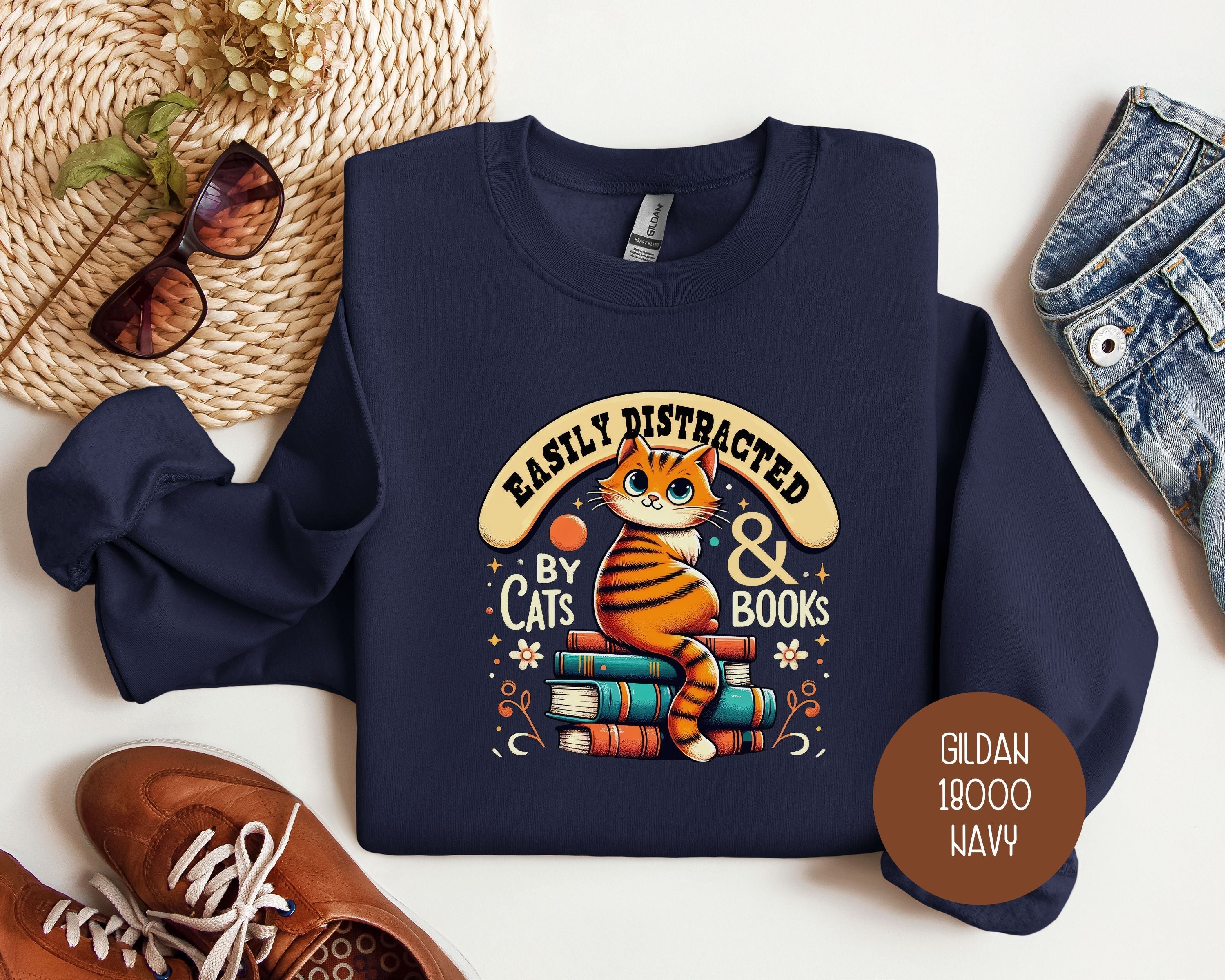 Easily Distracted by Cats and Books Sweatshirt