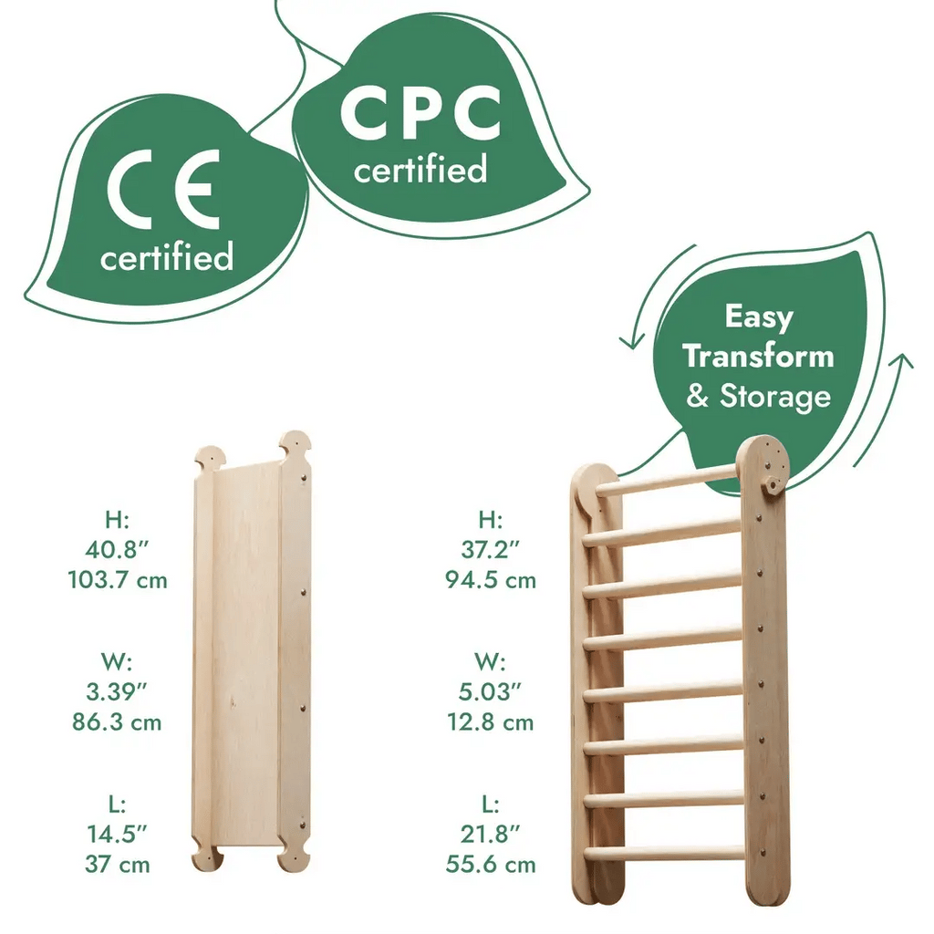 6in1 Swedish Ladder for Kids – Converts into Pikler Triangle + Slide + Swing