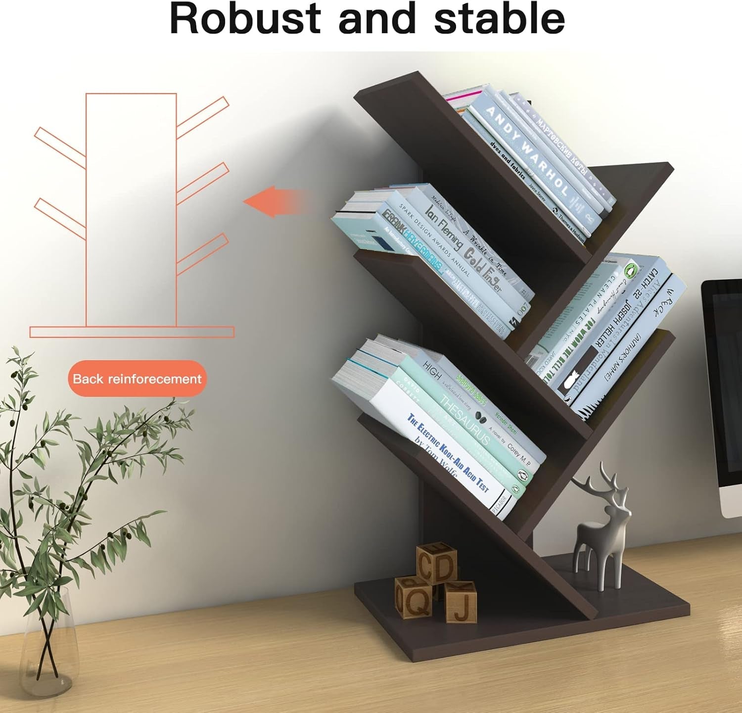 Book Tree Bookshelf, 5-Tier Wood Bookshelf Tree Bookcase for Displaying Books, Cds, Magazines and More at Office, Home or School