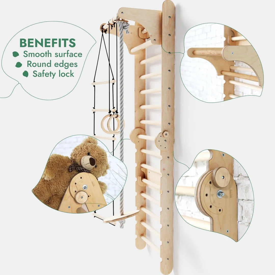 6in1 Swedish Ladder for Kids – Converts into Pikler Triangle + Slide + Swing