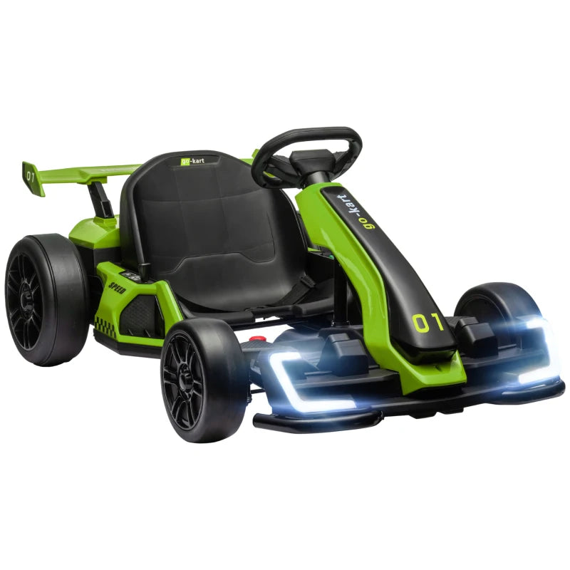 HOMCOM 24V Electric Go Kart for Kids with Adjustable Seat for 6-12 Years Old in Green