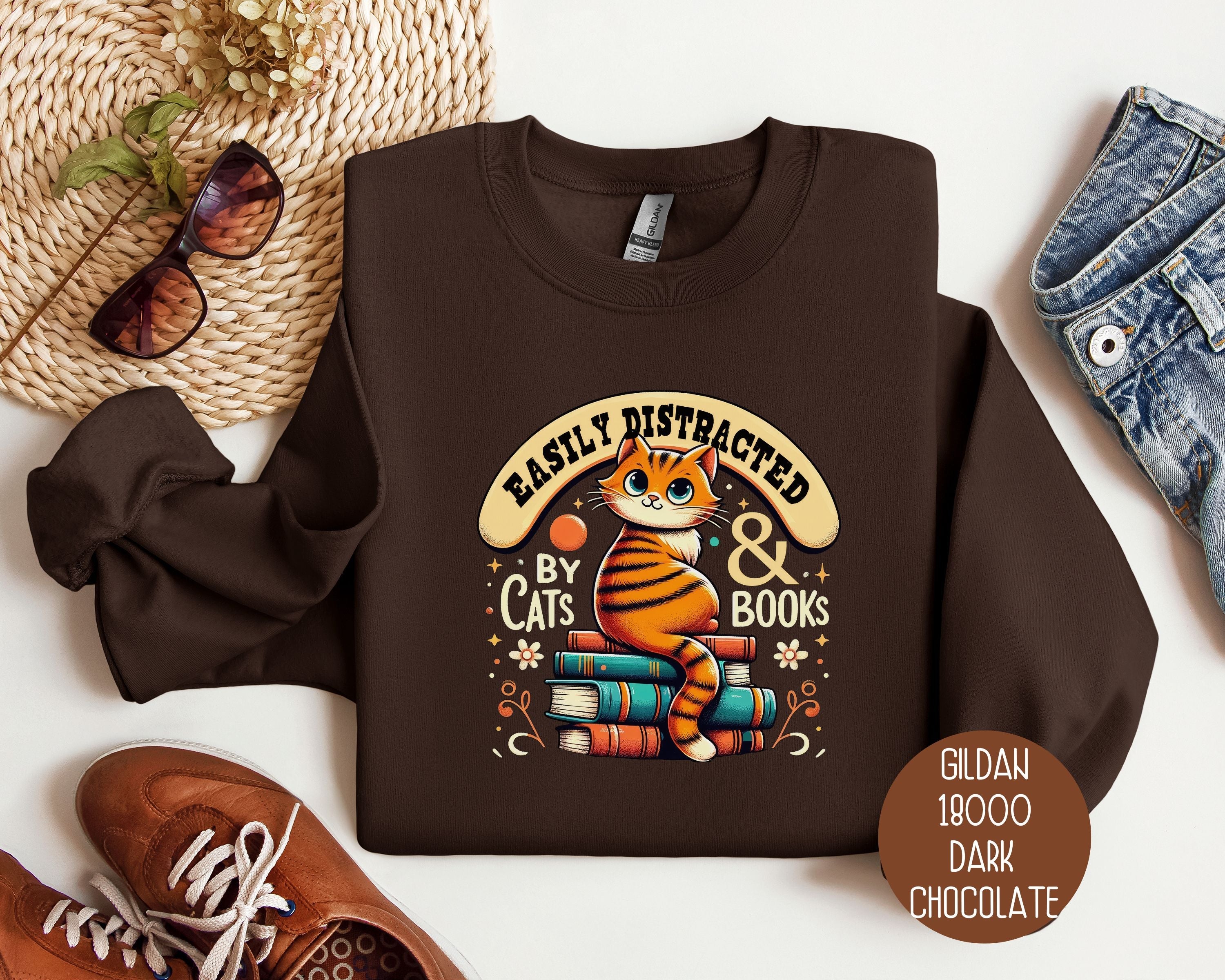 Easily Distracted by Cats and Books Sweatshirt