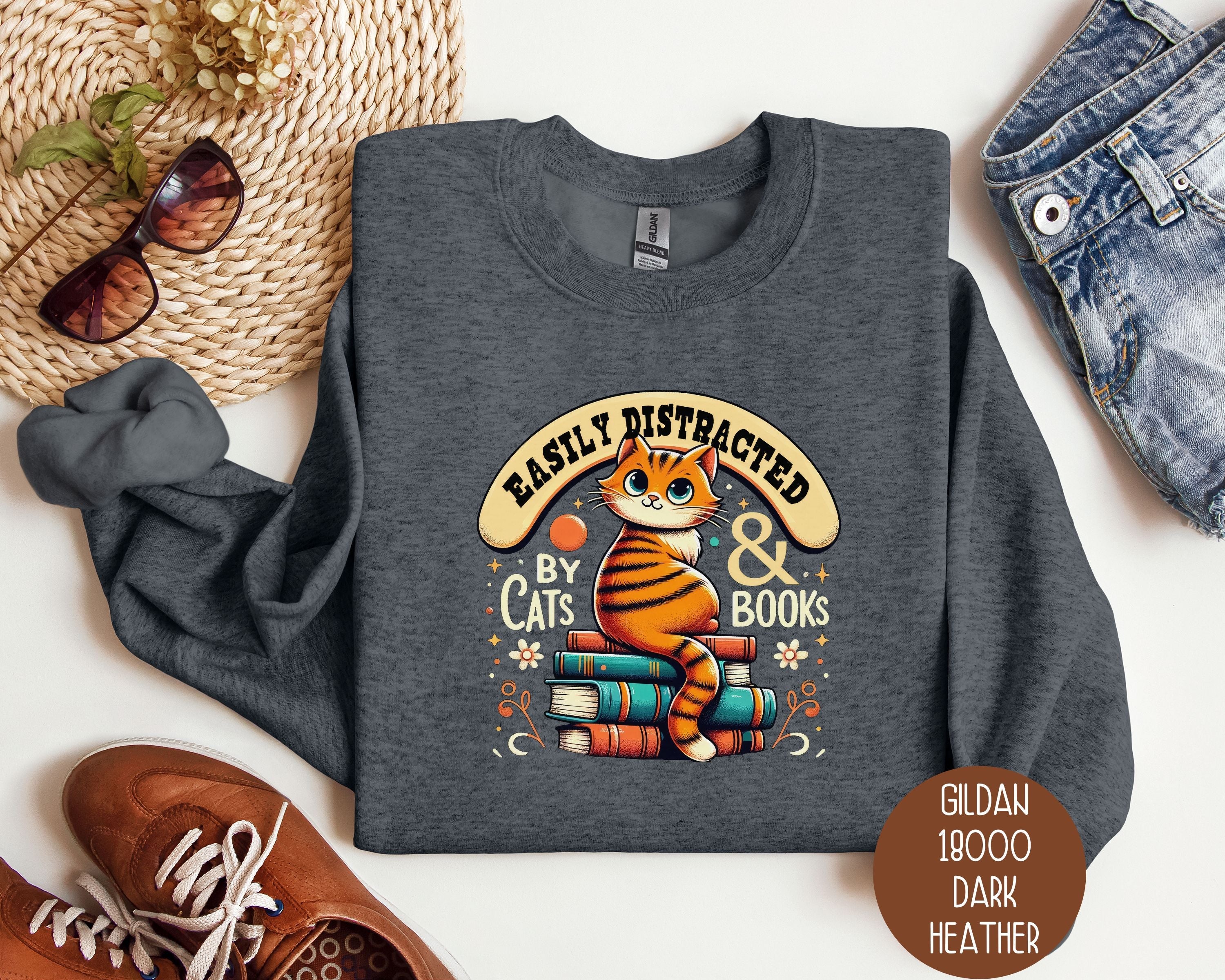 Easily Distracted by Cats and Books Sweatshirt