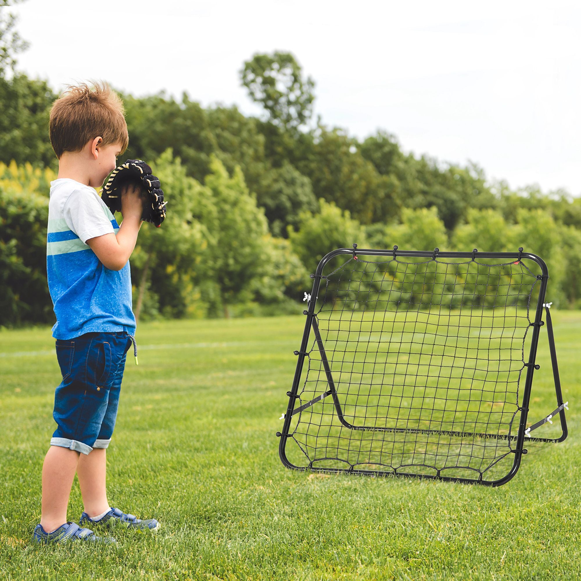 Rebounder Net Practise Kickback Goal for Teens Adults Softball Training in Black | HOMCOM
