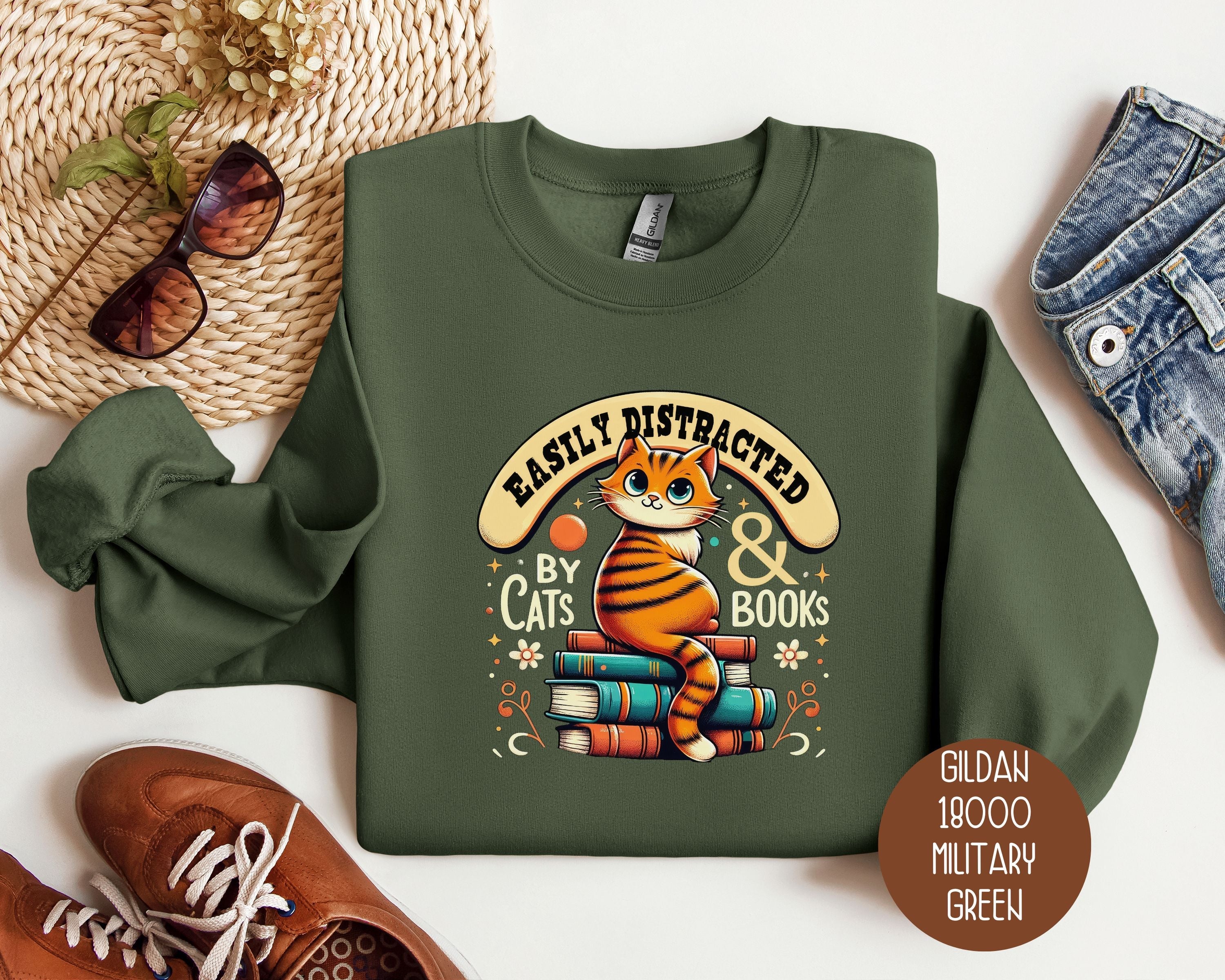 Easily Distracted by Cats and Books Sweatshirt