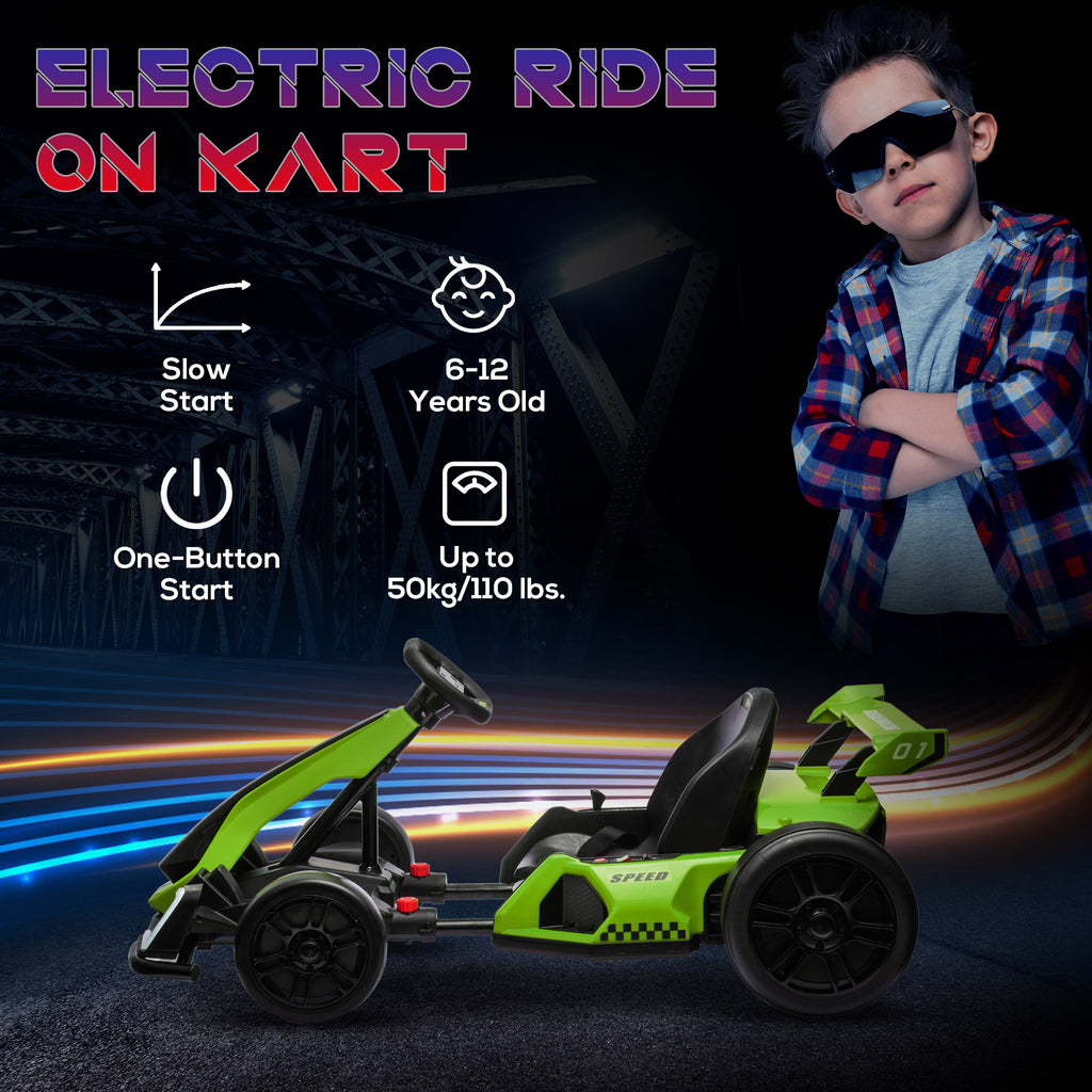 HOMCOM 24V Electric Go Kart for Kids with Adjustable Seat for 6-12 Years Old in Green