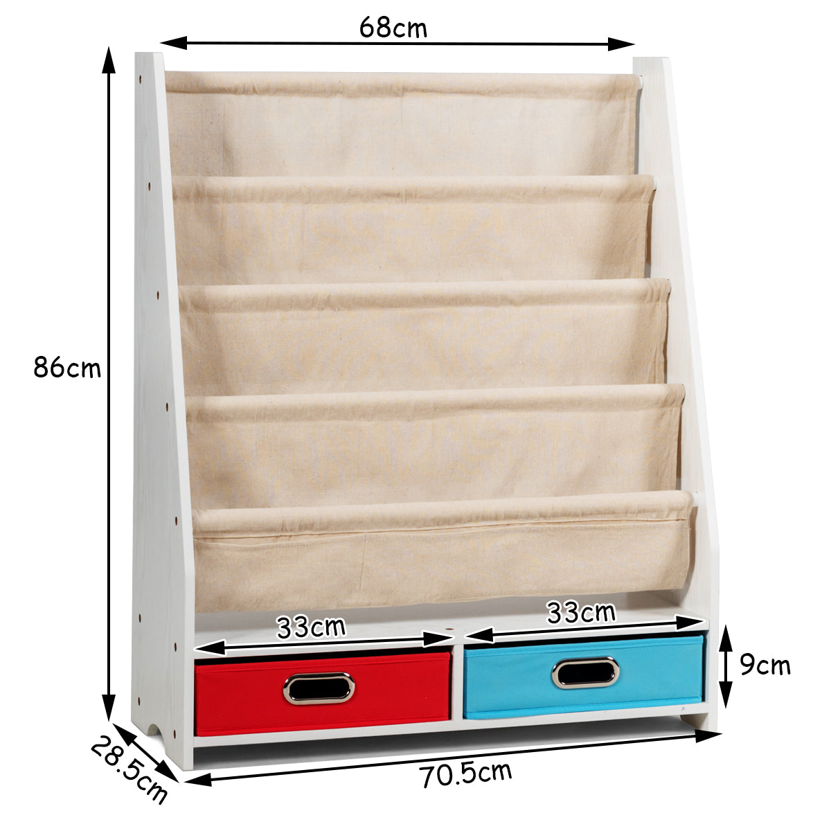 NNECW Wood Bookshelf with 2 Storage Boxes for Storing Books-Beige