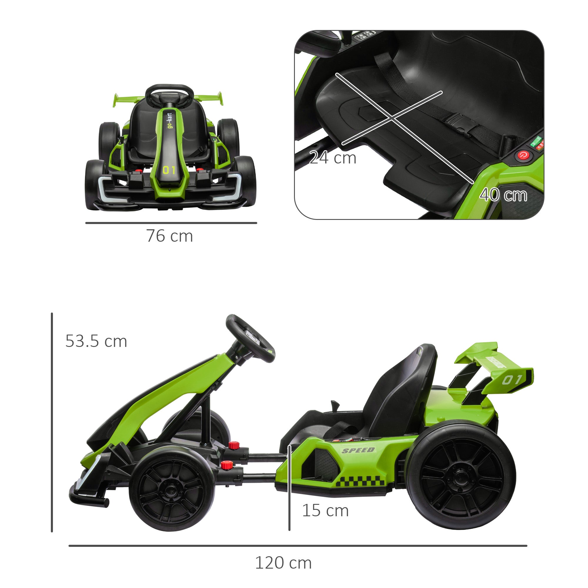 HOMCOM 24V Electric Go Kart for Kids with Adjustable Seat for 6-12 Years Old in Green