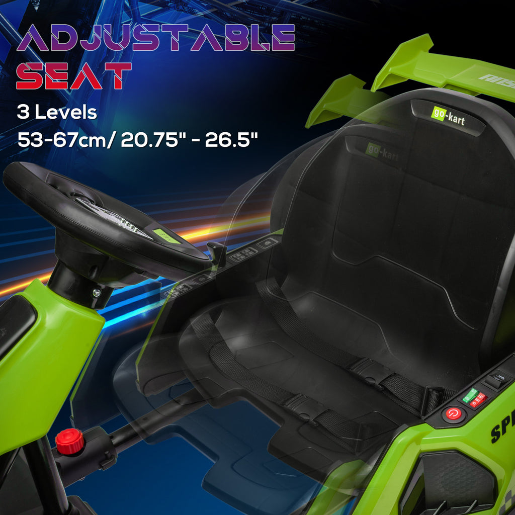 HOMCOM 24V Electric Go Kart for Kids with Adjustable Seat for 6-12 Years Old in Green