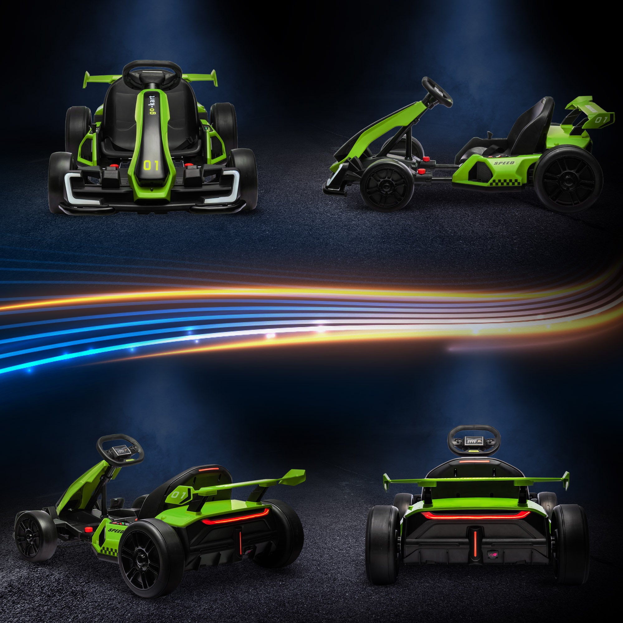 HOMCOM 24V Electric Go Kart for Kids with Adjustable Seat for 6-12 Years Old in Green